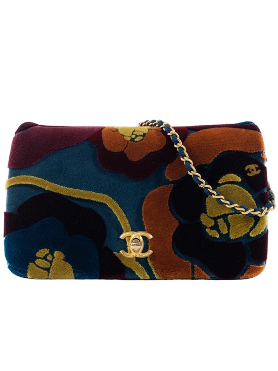 CHANEL Handbags - CHANEL Multicolor Floral Velvet Shoulder Bag with Gold Chain